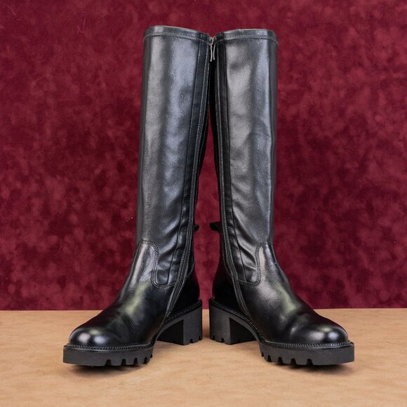 Paul Green Women Mil Black Leather Lug Sole Fashion Tall Boots sz 8.5US AUS 6 - Picture 2 of 10